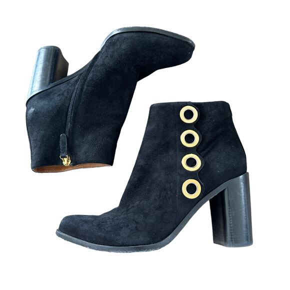 Chloe Grommet Embellished Black Suede Ankle Boots - Picture 1 of 10